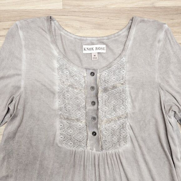 Knox Rose Womens Gray Boho Peasant Longsleeve Shirt Medium - Picture 6 of 9
